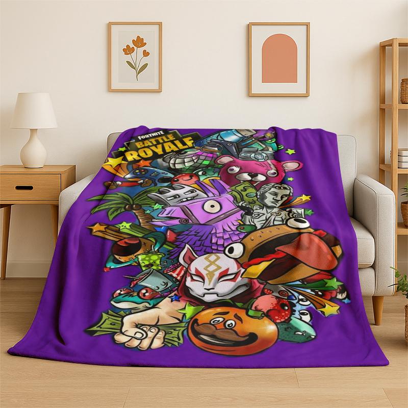 Cartoon F-Fortnite Game Gamer Flannel Blanket Soft Warm Throw Blanket for Bedroom Living Room Bed Travel Camping Picnic Gift