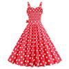 Women Vintage Dress 50s Retro A-line Big Swing Sleeveless Dot Print Contrast Color Elastic Bust High Tight Waist Backless Knee Length Evening