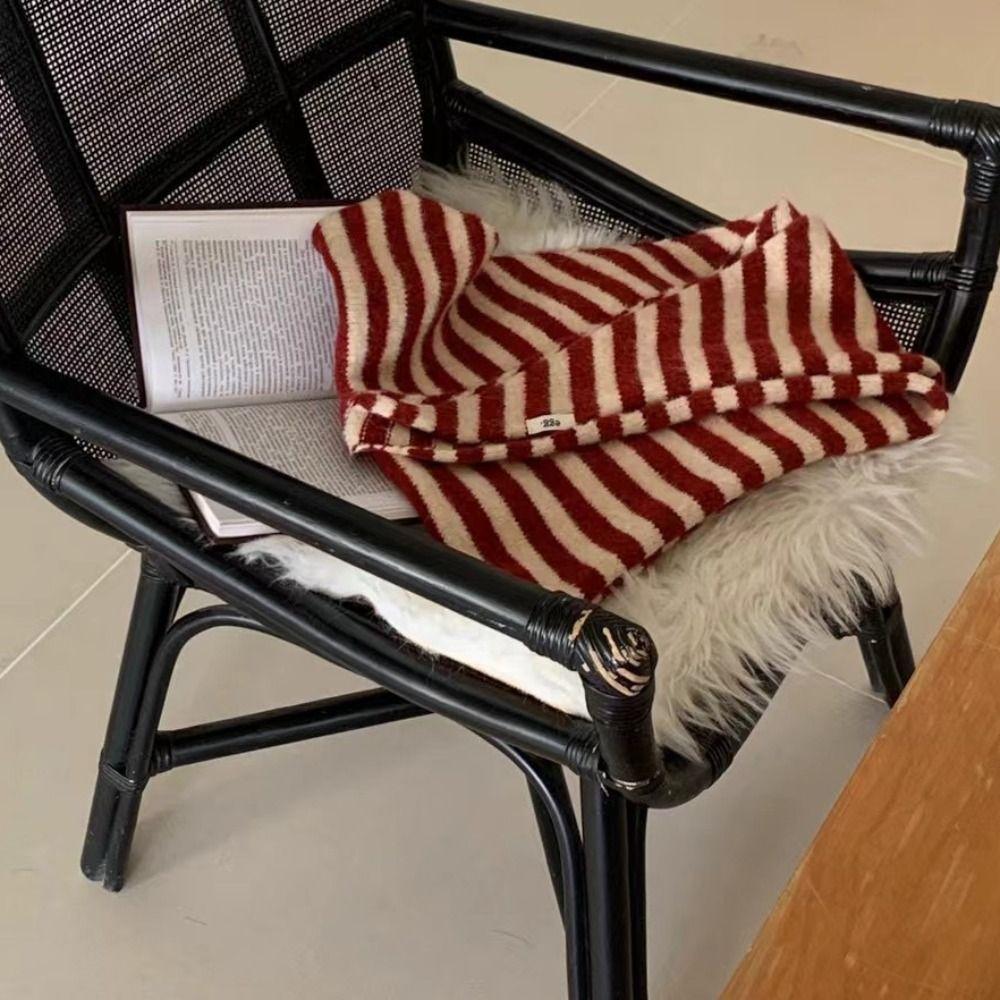 Cashmere Striped Scarf Plush Cape Wraps Simple Winter Shawl  Women/Men