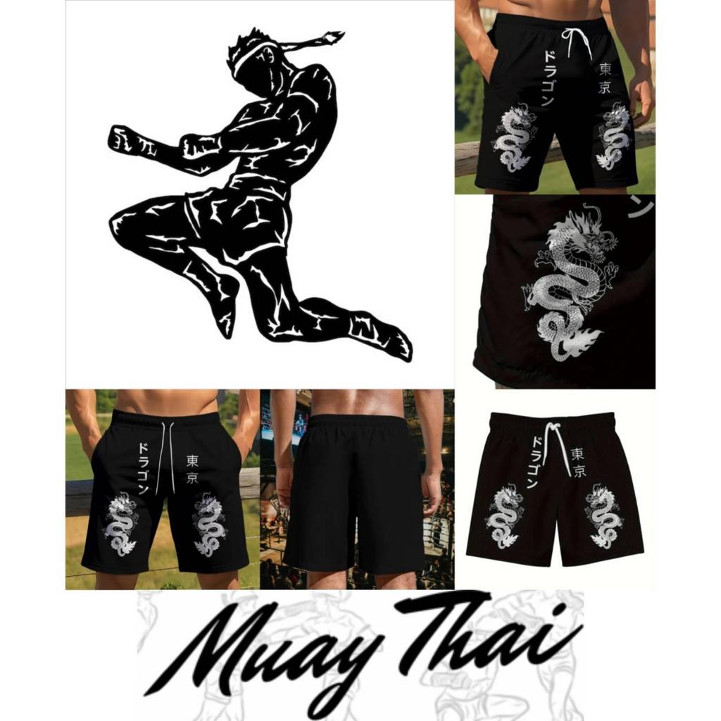 Twin Double Dragon Muay Thai Boxing Kickboxing Shorts 3D Print Training Unisex Men Women Quick Dry Fitness Gym Sport Workout Casual Streetwear