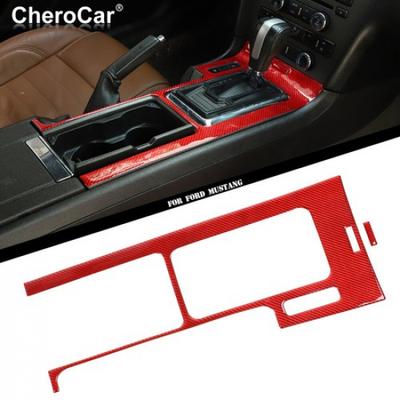 Central Gear Shift Panel Cover Trim For Ford Mustang 09-13 Soft Red Carbon Fiber