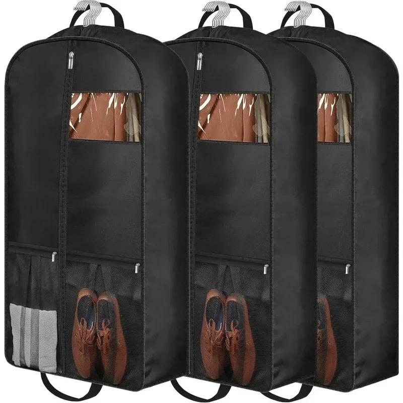 Travel Suit Bag with Zipper Closure, Gusseted Hanging Clothes Storage Organizer and Pocket for Shirts, Coats, Dresses