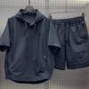 Herren Sommer Dünner Abschnitt Schnelltrocknend Sportset Kapuzen-Kurzarm-Top + Shorts Zweiteiliges Set