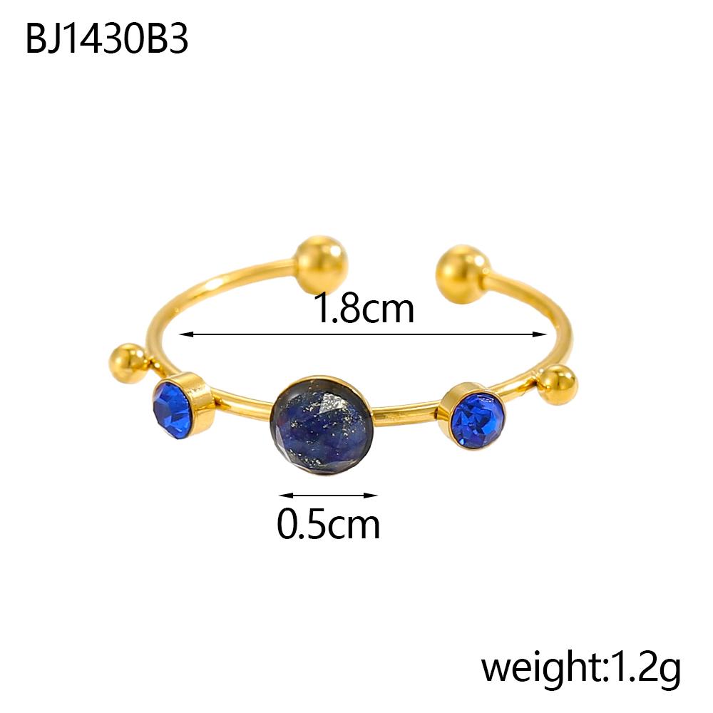

CARLIDANA French Style Light Luxury Gold Plated Stainless Steel Pendant Ring Colorful Natural Stone Open Finger Ring Women resizable