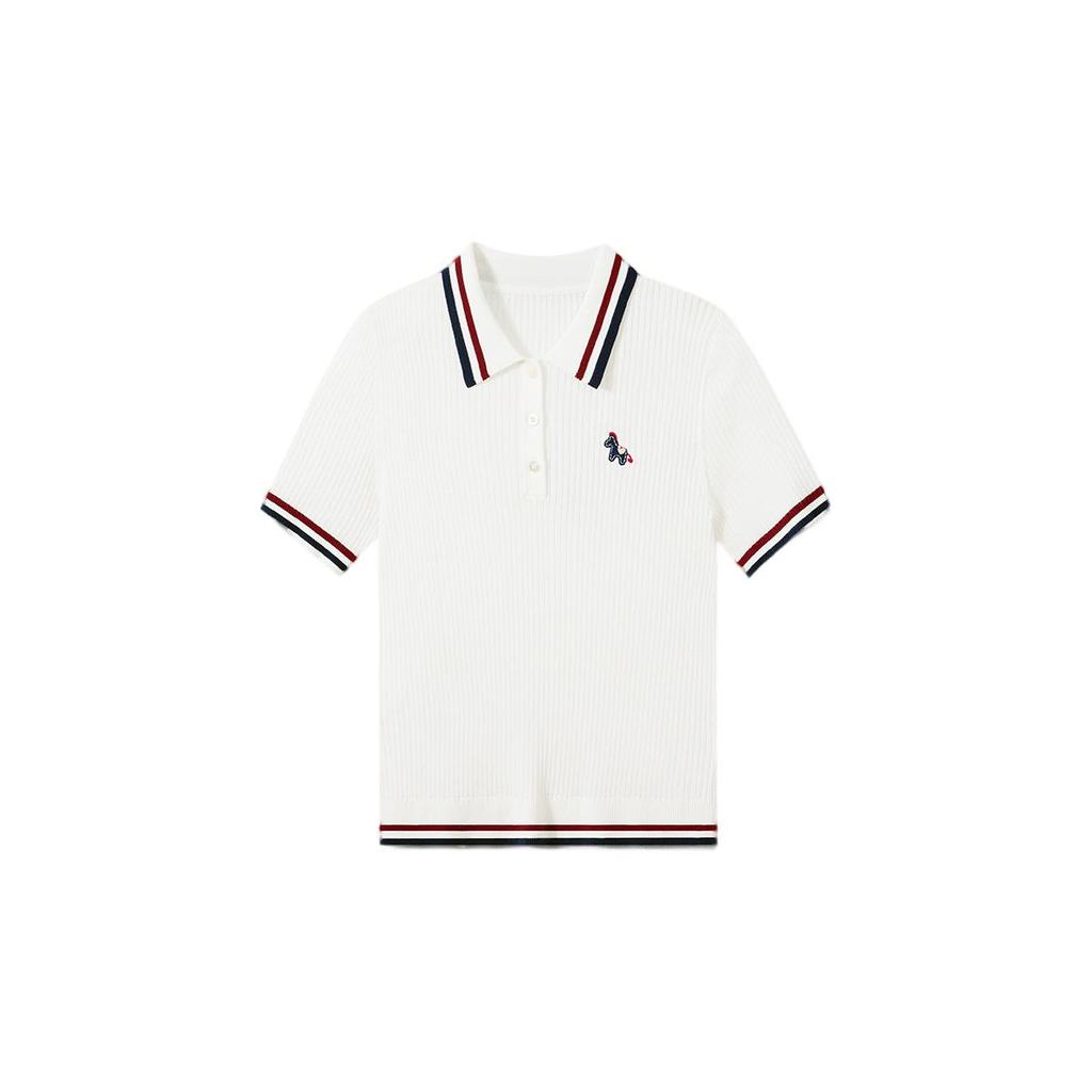 Northern Deer French Style Striped Knit Polo, Lyocell & Triacetate Short Sleeve