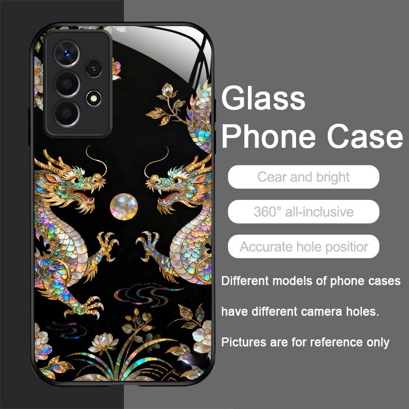 Stylish Dragon Leopard Marble Texture Tempered Glass Phone Case for Samsung Galaxy A56 A55 A54 A53 A52 A36 A14 A15 A16 A32 Cover