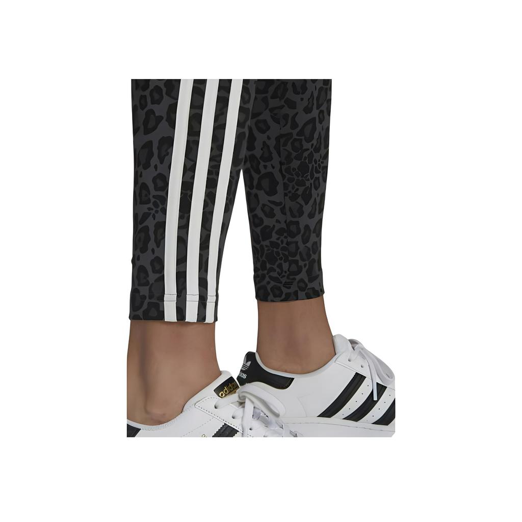 Adidas Originals Leopard Print Elastic Slim Fit Casual Retro Sports Tights Women Tights Black HB4769