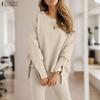 ZANZEA Women Casual Irregular Hem Loose Autumn Long Sleeve Sweatshirt