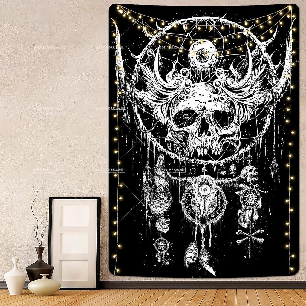 Goth Skull Tapestry Devil Satanic Tapestrys Wall Hanging Batwing Skeleton Tapestries For Bedroom Aesthetic Home Decoration