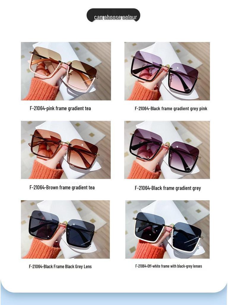 Retro Half-Frame Tea-Colored Sunglasses, Unisex 2025 Korean Style, High-End Net Red Fashion.