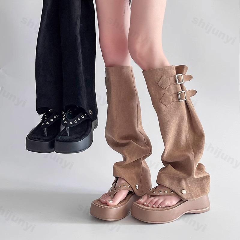 Women's Boots Summer New Open Toe Fashion Outdoor Creative Women Boots Korean Design Retro Women Sandals Knee-High Boots