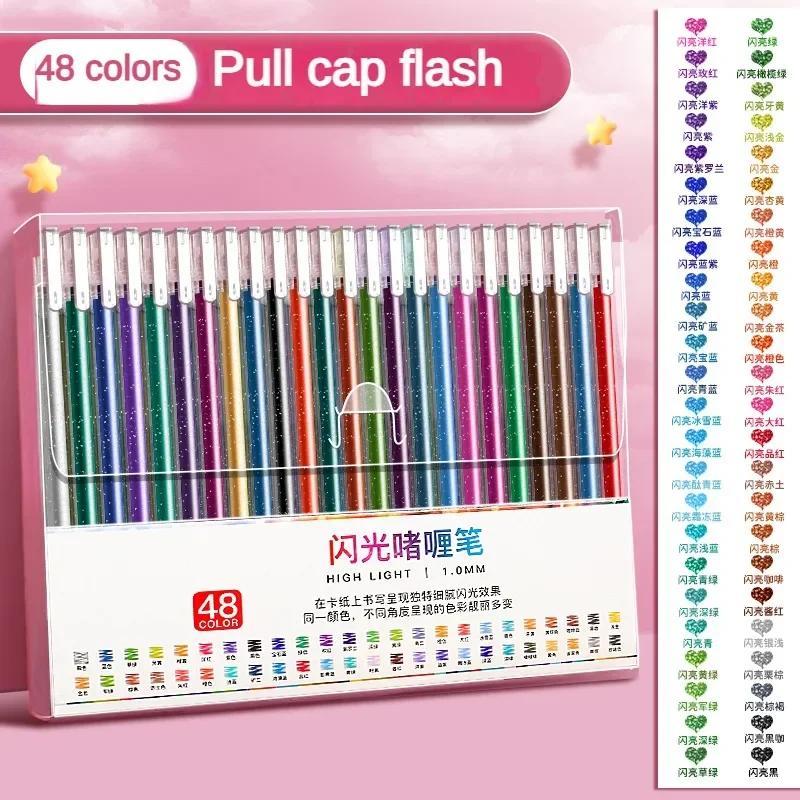 8-48 Colors Retractable Glitter Gel Pens Uncap Type Ballpoint Pen Card Stock Marking Coloring Drawing Art Marker Art Stationery