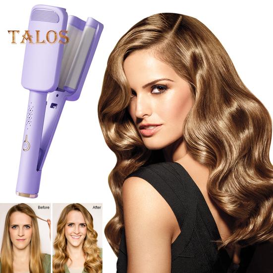 32MM V Shape Curling Iron Ceramic Big French Waves Hair Crimper Styling Tool Anti-Scald Deep Waver Curling Wand for Short And Long Hair