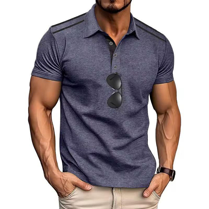 Buttons Retro Color Summer Men's Short-sleeved Lapel Polo Uniform Block Casual Loose Versatile Polo Shirt Clothing