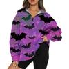 Women's Casual Fashion Long Sleeve  Print Oversize Zip Sweatshirt Top