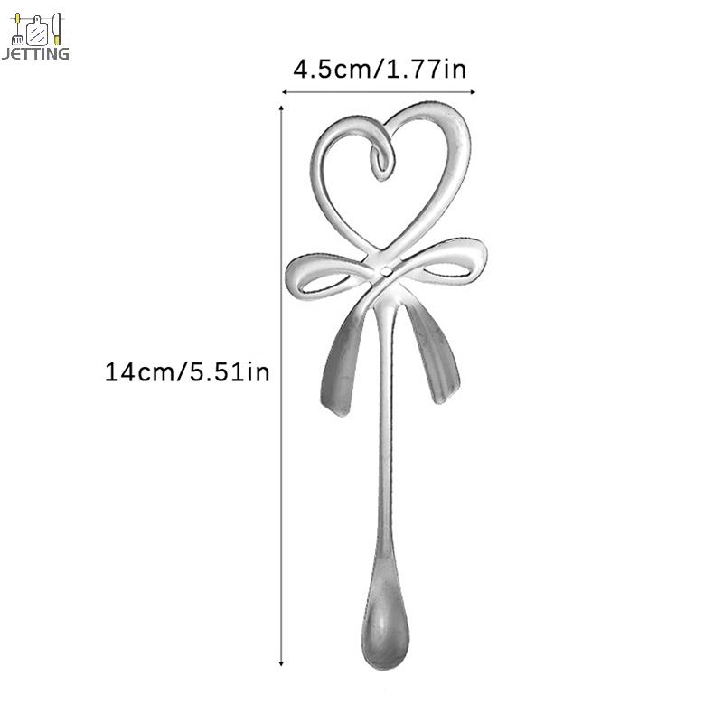 Mini lingură de cafea cu nod cu fundă 3D în formă de inimă lingură de ceai pentru desert Lingură de agățat auriu, argintiu, tacâmuri din oțel inoxidabil