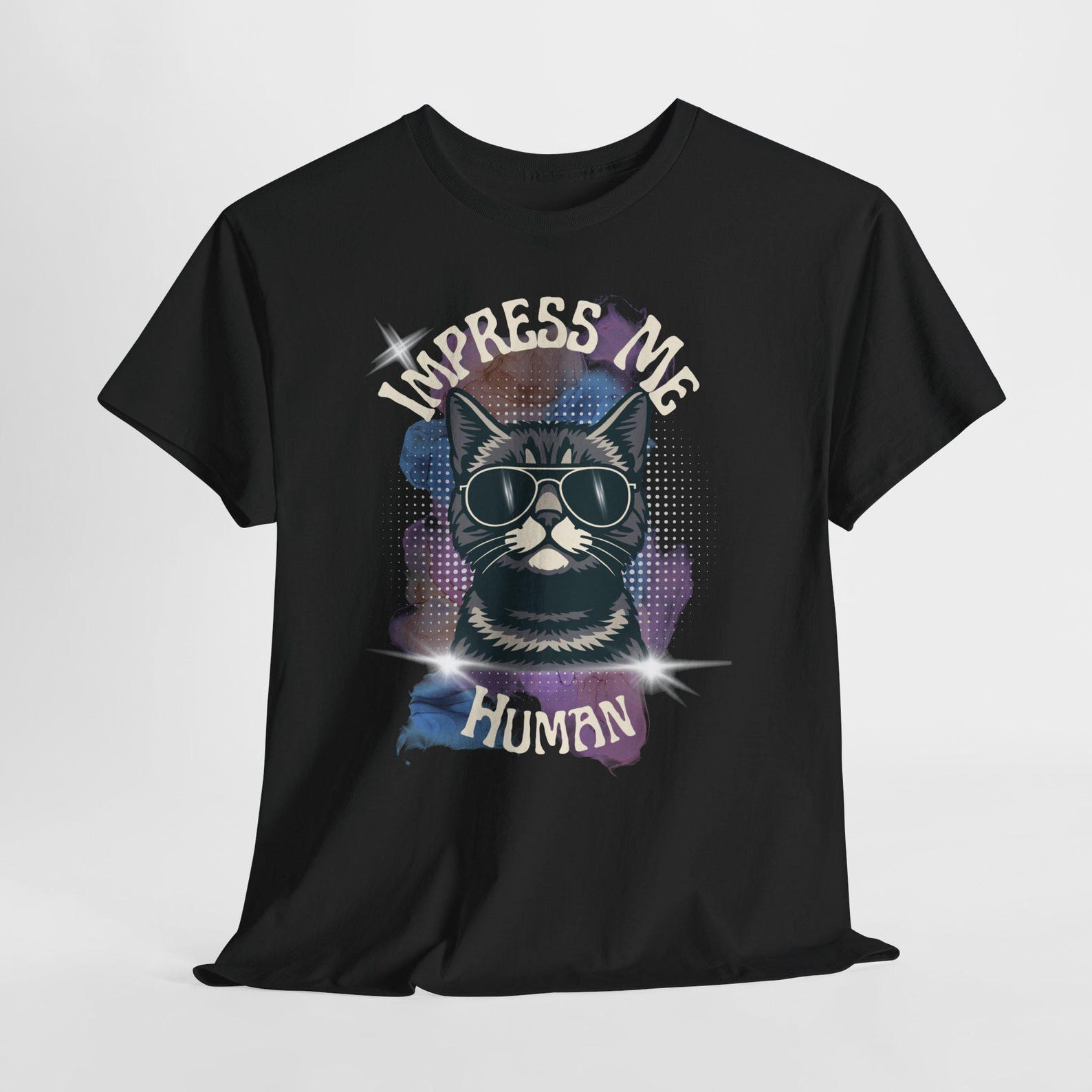 Cool Cat with Sunglasses Impress Me Human T-Shirt | Retro Space Graphic S