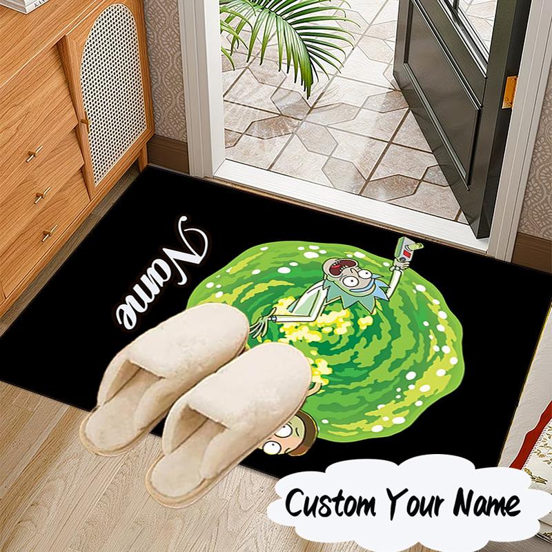 Custom Name Neon Rick Artwork Rug for Living Room, Game Rooms, Office, Bedroom, Floor Mat Playful Design, fan gifts Christmas decor
