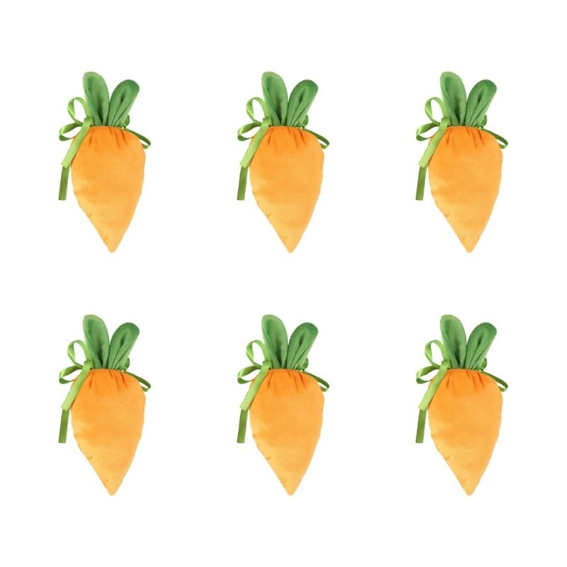6Pcs Easter Carrot Shape Fabric Candy Bag Drawstring Gift Bag Candy Cookie Chocolate Holder Bag for Easter Birthday