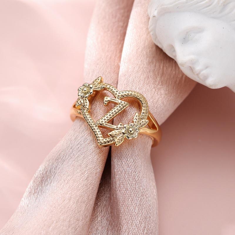 

New creative design rose two-color letter fresh and sweet opening ring opening adjustable