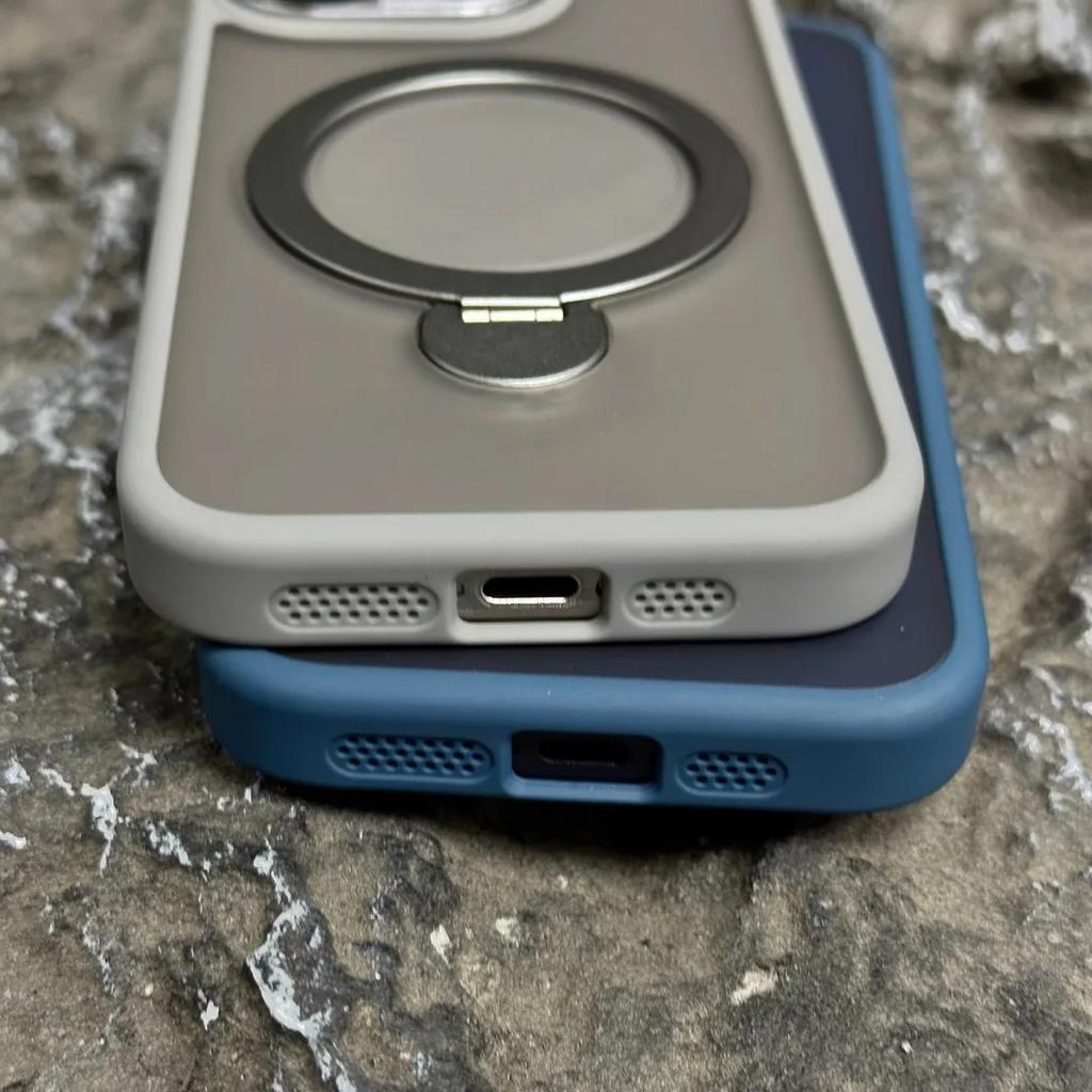 360° Rotating holder magsafe charging case for iPhone 16 15 14 13 12 11 Pro Max Titanium gray magnetic shockproof phone cover
