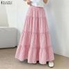 ZANZEA Women Casual Elastic Waist Loose Stripe Long Skirts