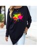 Women's Oversize Long-Sleeve Spring/Fall Asymmetrical Hem T-Shirt Fashion Printed Logn Sleeve Top
