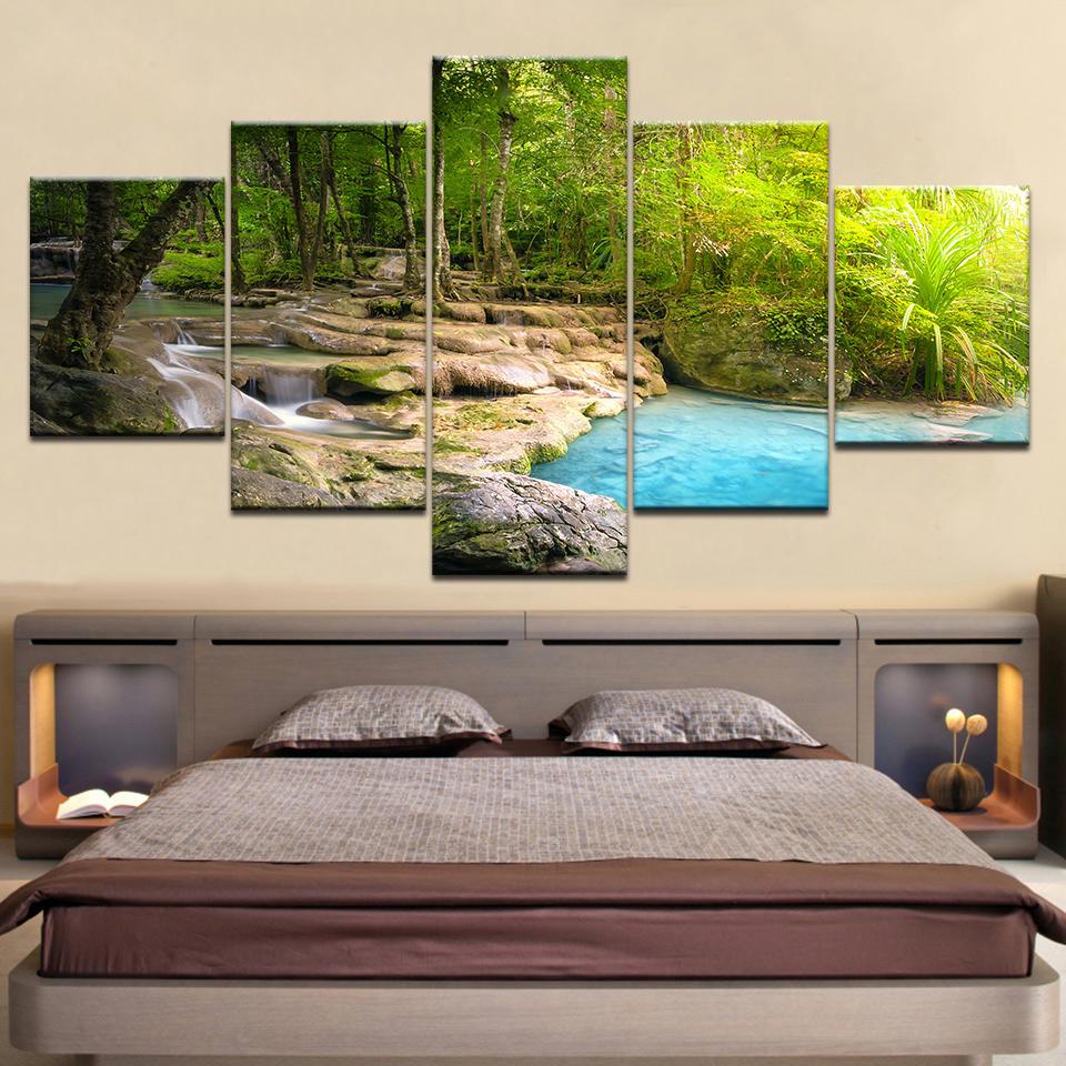 

Настенные картины на холсте, 5 шт., водопад, пейзаж, фотографии, лес, дерево, озеро, вода, HD-принты, гостиная, домашний декор, постеры Medium Size Unframed Canvas