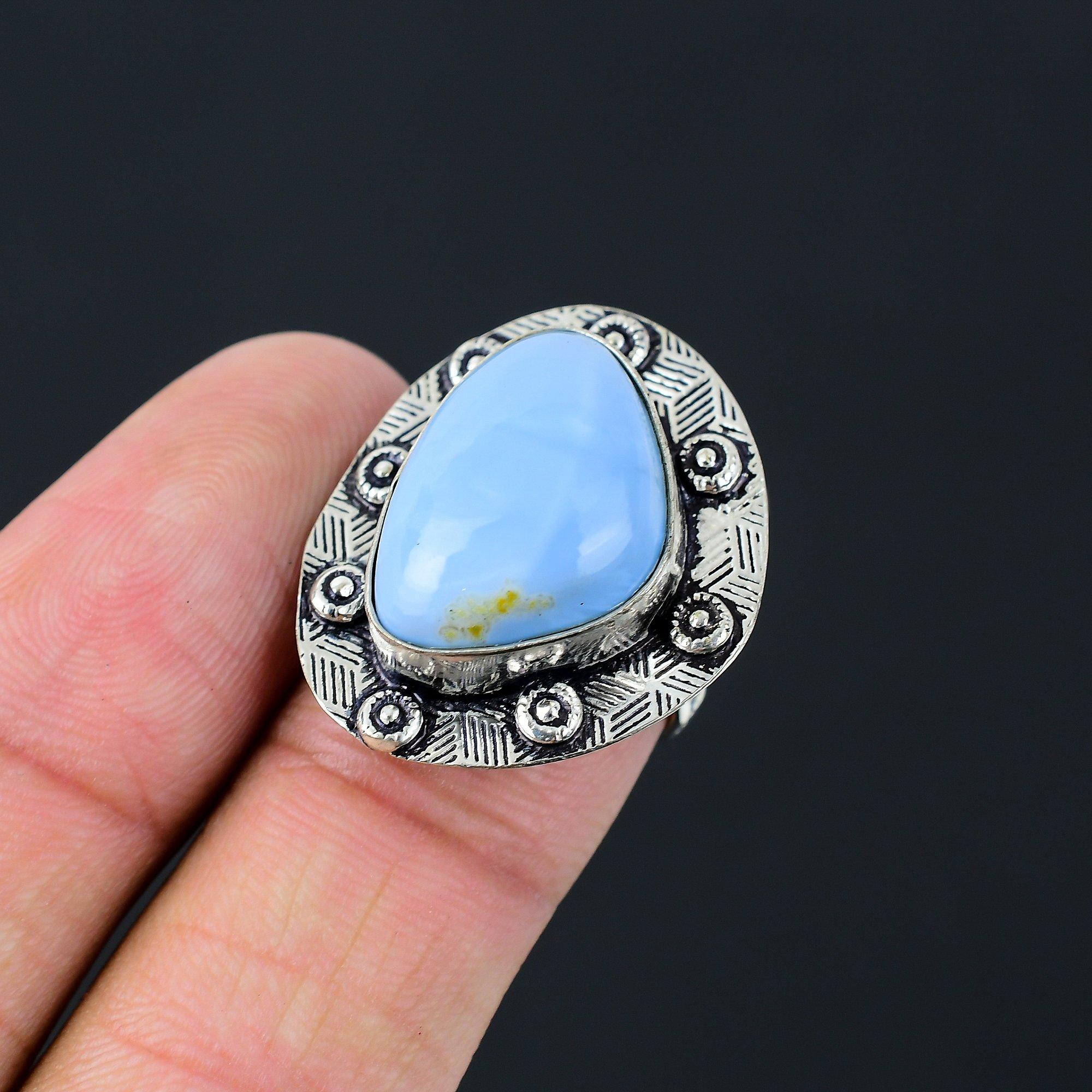 Sterling Silver Natural Owyhee Blue Opal Artisan New Solitaire Ring Jewelry US 7 7
