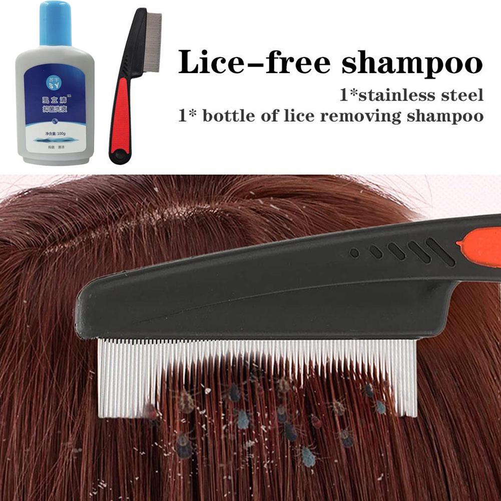 Head Lice Comb Lice Nit Removal Hair Comb Stainless Steel Fine Tooth Comb LiceComb Professional Anti lice shampoo set