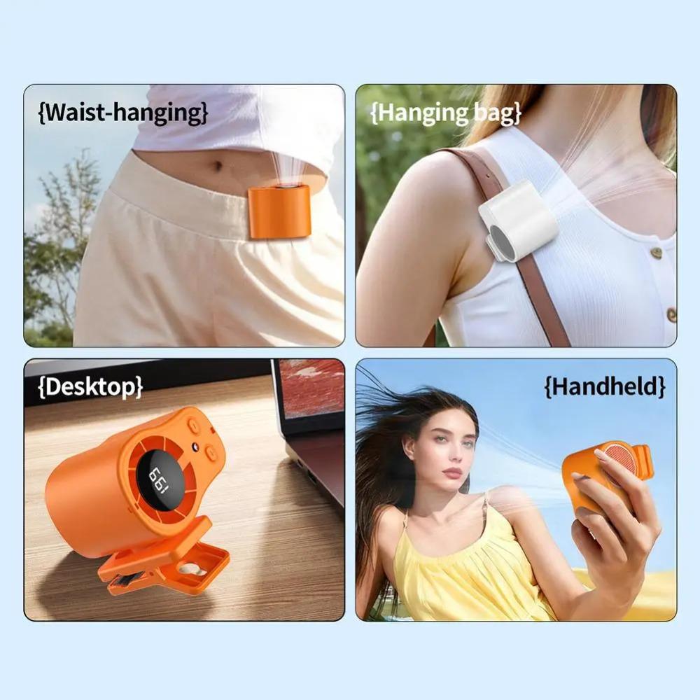 USB Charging Mini Silent Fan LED Display Neck-mounted Handheld Mini Fan  For Outdoor&Office