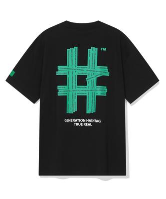 BEENTRILL Green Taping Hashtag Oversized Short Sleeve T-Shirt (Black)