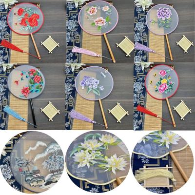Chinese Style Embroidered Fan Semi-transparent Classical Long Handle Tassel Dance Fan Costume Hanfu Cheongsam Fan Home Decor