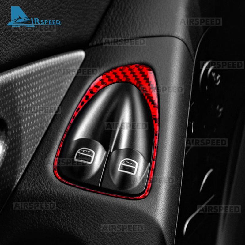 Real Soft Carbon Fiber Trim Sticker Car Window Switch Panel For Mercedes Benz SL Class R230 2003-2006 2007 2008 2009 2010 2011