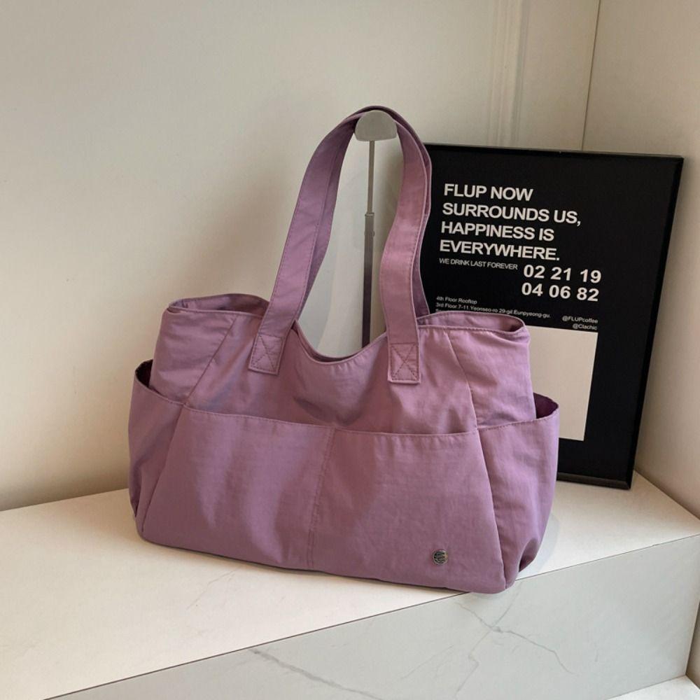 Solid Color Nylon Handbag Soft Material Commuting Handbag Large Capacity Shoulder Bag Shopping