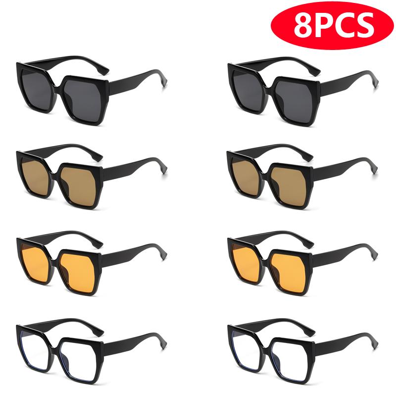 

8pcs Cateye Sunglasses Sets Women Luxury Minimalist Leopard Pattern Design Retro Polygonal Eyeglasses UV400 Unisex