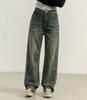 DAYCLOSET Denim Straight Medium Size Blue Women's Korean-Style Wide-Leg Pants, Fit, Vintage-Finish, Thickness, Spring, Autumn, Winter, Pants566, M,