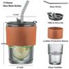 Bamboo   Joint   Shaped Cup  Tall Style   Amber Color  with Lid  Straw and Cup Sleeve. Four   Piece Set