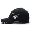 Punk Gothic Hip Hop Baseball Cap mit Pin-Ringen JK Korean Black Cotton Snapback Visierhüte Männer Frauen Hip Hop Dad Trucker Caps
