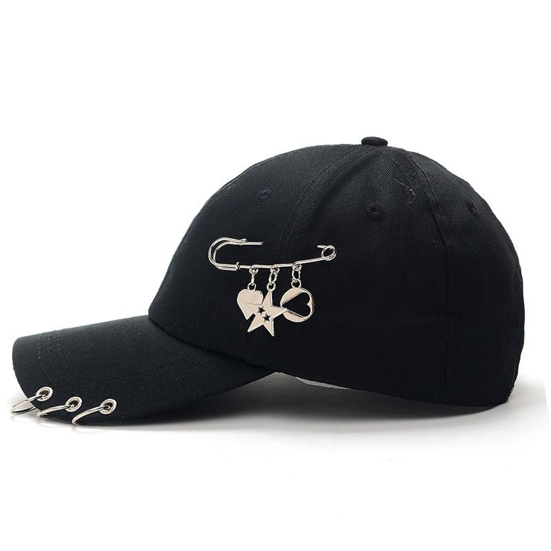 Punk Gothic Hip Hop Baseball Cap mit Pin-Ringen JK Korean Black Cotton Snapback Visierhüte Männer Frauen Hip Hop Dad Trucker Caps