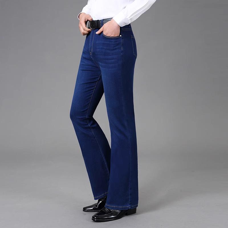 Men's Elastic Thin Flared Jeans Men's Mid-Rise Denim Flared Trousers