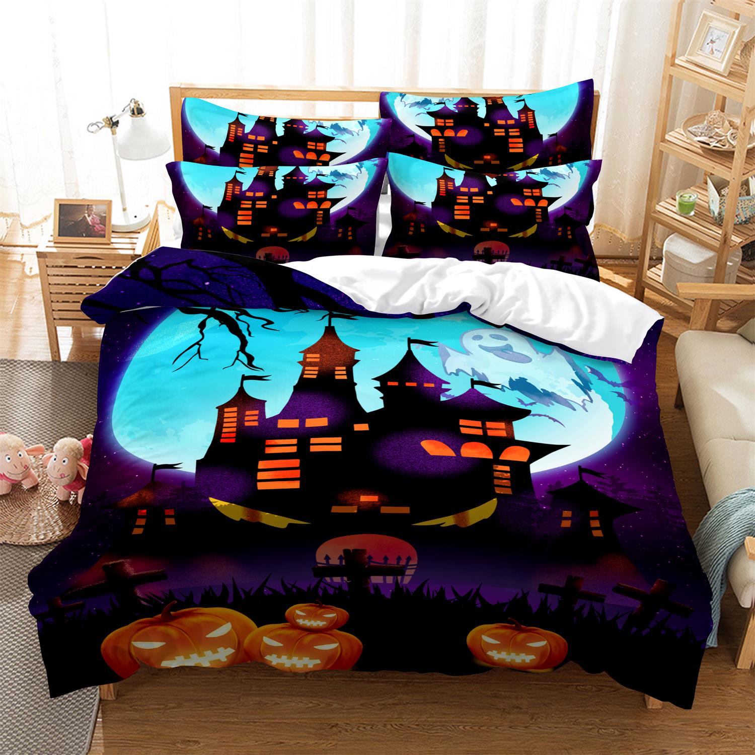 

Хэллоуин Постельное белье 3D Узор ужасов Пододеяльник Наволочка 2/3 шт. Односпальная/двуспальная кровать Полный размер Домашний текстиль Подростки Мужчины Подарок Baby 100x135cm