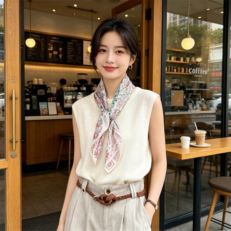 111 mulberry silk georgette medium square scarf spring and summer light flower print curled silk scarf versatile shawl