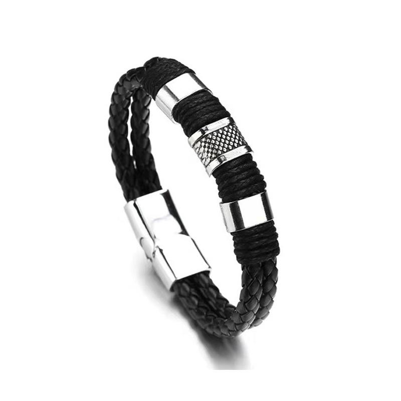 Bracelet for Men Multilayer Bangles Magnetic Clasp Imitation Cowhide Braided Multi Layer Wrap Trendy Bracelet Armband Gift