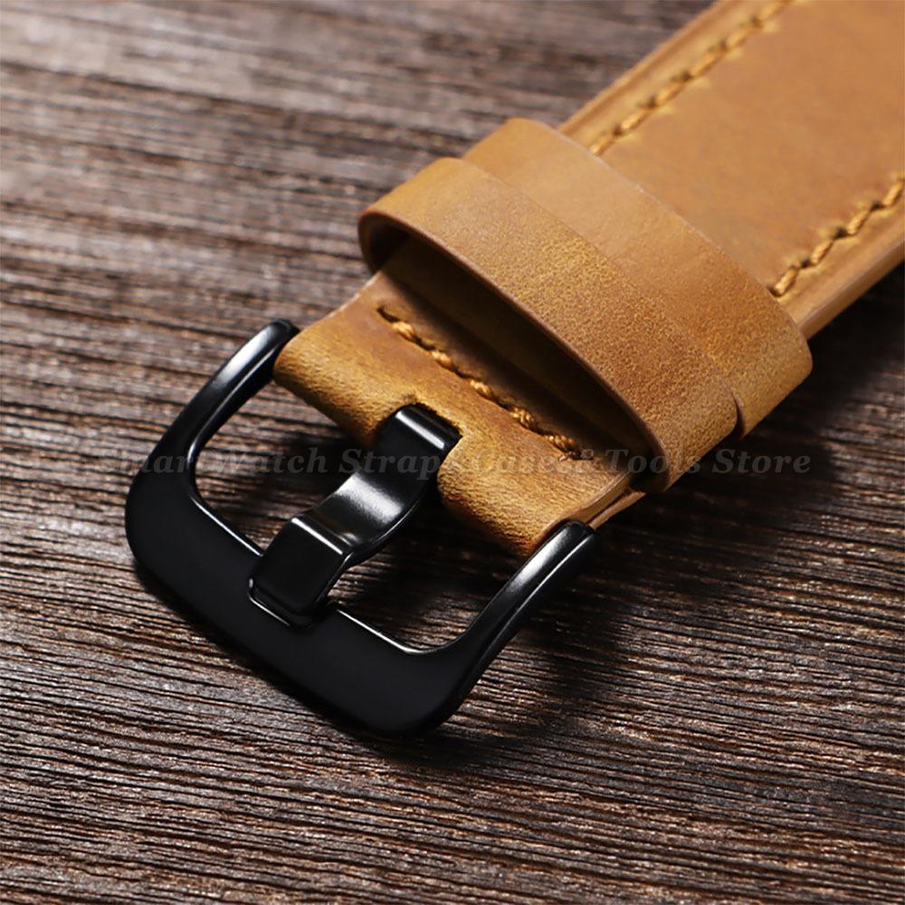 Vintage Cowhide Watch Strap 18mm 20mm 22mm 24mm Dark Brown Watch Band Black Buckle Leather Wristband for Men Women Accessories