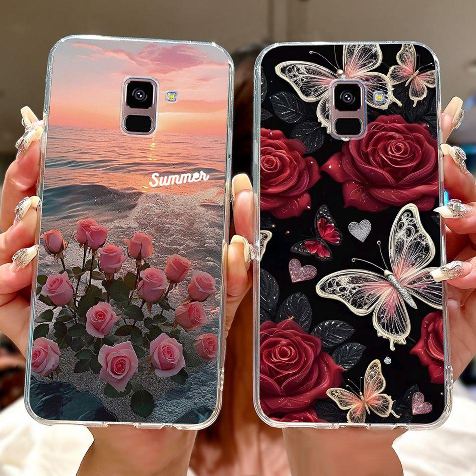 Phone Case For Samsung Galaxy A8+ (2018) SM-A730F / A8 (2018) SM-A530F Elegant Floral Butterfly Soft Silicone TPU Cases