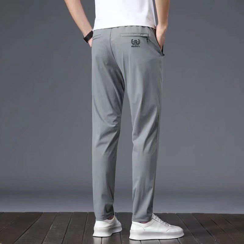 Men's Summer Ice Silk Embroidered Casual Sports Pants - Loose Fit, Trendy, All-Match, Straight, Large Size