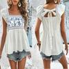 Damen quadratischer Ausschnitt Kappenärmel Peplum Top Lockere Passform Lässig Blumengestickte Bluse