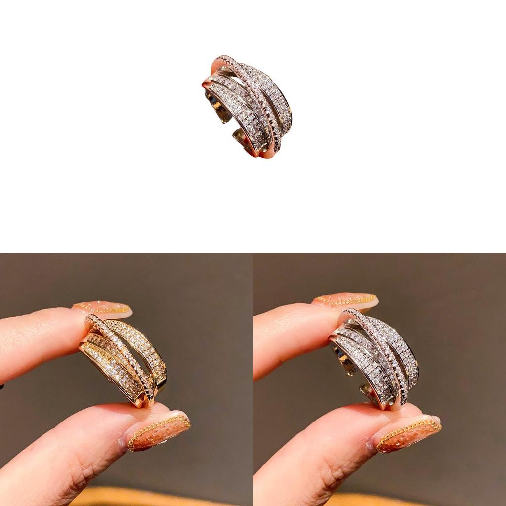 Trendy Zircon Open Ring For Women With Geometric Shape And Copper Construction For Daily Fashion