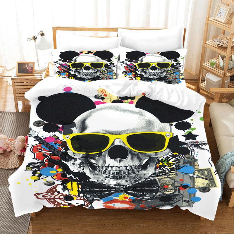 Home Bedding Set Queen King Full Size Twin Skull Print Duvet Cover Adult Duvet Cover and Pillow Cover Bedding